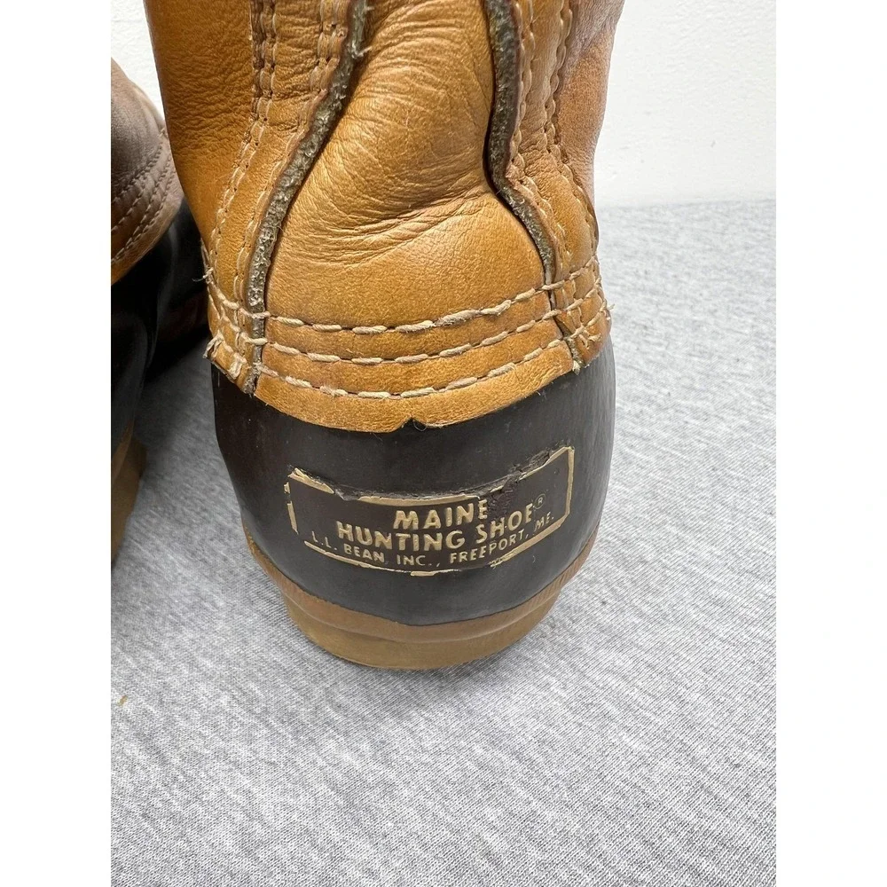Vintage L.L. Bean Boots Mens Size 8 Brown Leather‎ Rubber Duck Hunting USA 90s